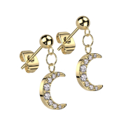 Orecchini a pallina placcati oro con pendente luna...