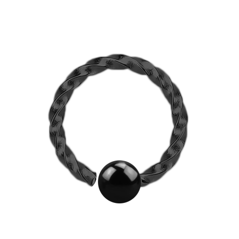 Anneau Micro Closure noir tressé avec boule fixée dun côté