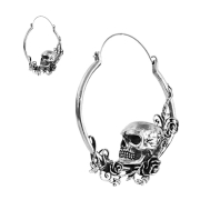 Earring silver skull with roses