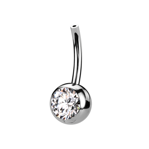 Bastoncino a banana senza filettatura argento con sfera cristallo argento
