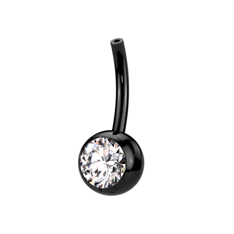 Threadless banana stick, black with crystal ball, silver