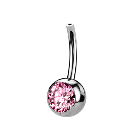 Threadless banana bar, silver with pink crystal ball