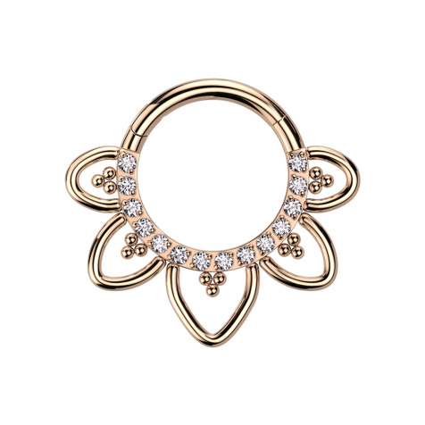 Micro Segmentring klappbar rosegold front Kristalle silber filigrane Herzen