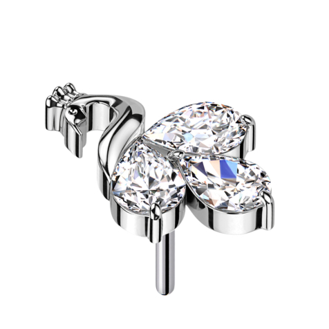 Threadless Peacock silver three crystals silver