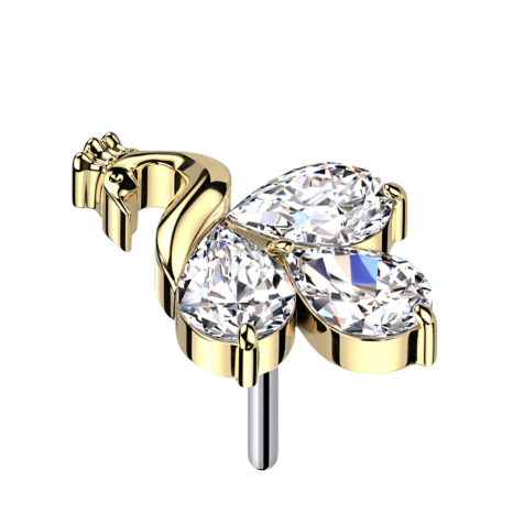 Threadless Pfau vergoldet drei Kristalle silber