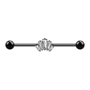 Barbell nero con due sfere cinque cristalli Baquette argento