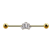 Barbell gold-plated with two balls five Baquette crystals...
