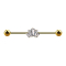 Barbell gold-plated with two balls five Baquette crystals silver
