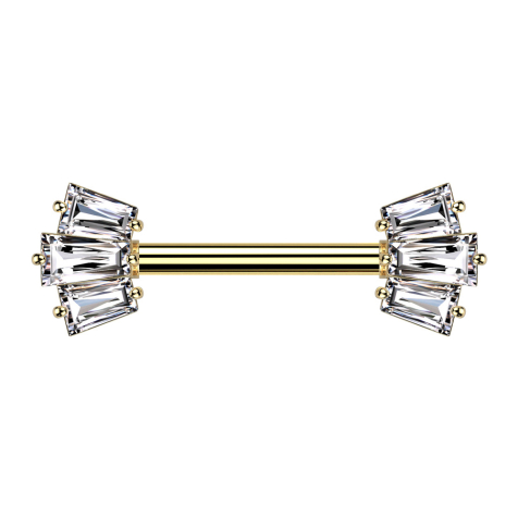Barbell placcato oro con due attacchi tre cristalli Baquette argento