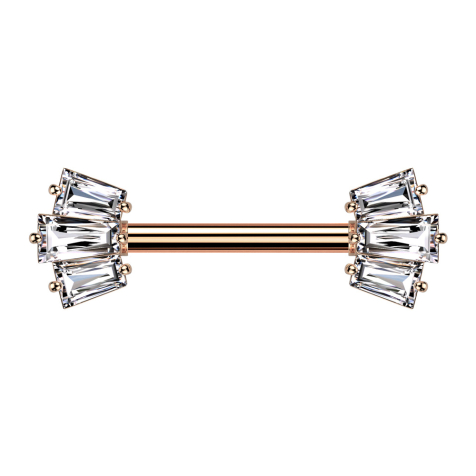 Barbell rose doré avec deux embouts trois cristaux Baquette argentés