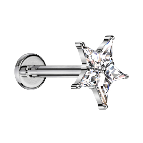 Micro Labret Innengewinde silber Stern silber Kristalle silber