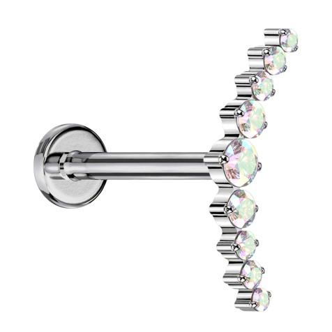 Micro Labret Innengewinde silber gebogen silber neun runde Kristalle multicolor
