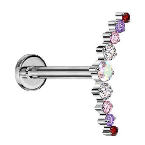 Micro Labret Innengewinde silber gebogen silber neun runde Kristalle farbig