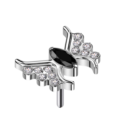 Threadless Butterfly Silver Crystal Black