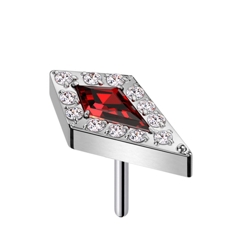 Threadless diamond silver large crystal red