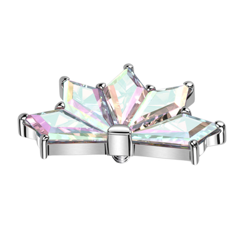 Dermal Anchor Fan Silver Five Diamond Crystals Multicolor