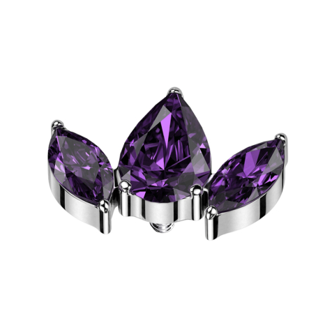 Ancrage dermique argenté deux ovales et une goutte cristal violet