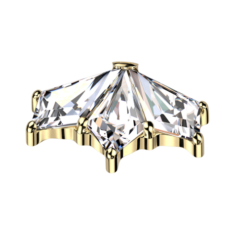 Dermal Anchor Fan Gold-Plated Three Diamond Crystals Silver