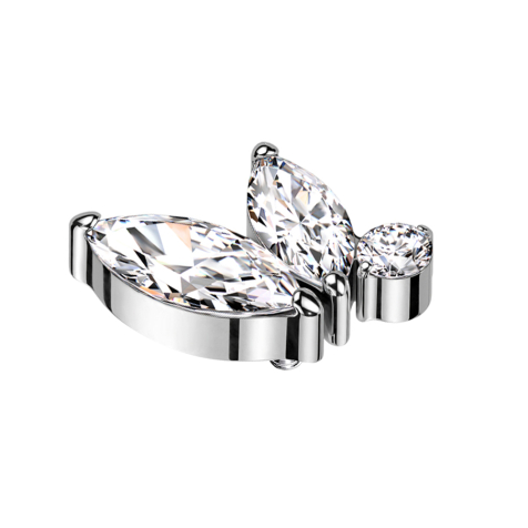 Ancrage dermique argenté deux cristaux ovales argentés un cristal rond argenté