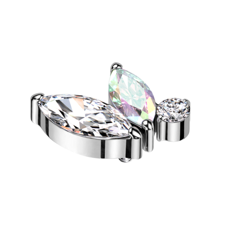 Dermal Anchor silber zwei Ovale Kristalle silber und multicolor ein runder Kristall silber