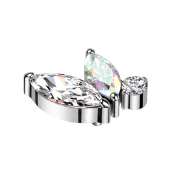 Ancrage dermique argenté deux cristaux ovales...