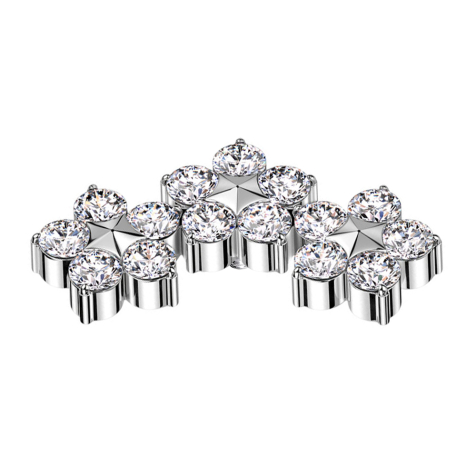 Dermal Anchor silber drei Blumen mit Stern Kristalle silber