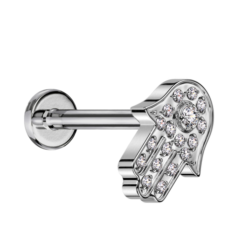 Micro Labret Innengewinde silber Hamsa silber Kristalle silber