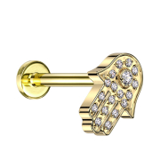 Micro Labret Internal Thread Gold-Plated Hamsa...