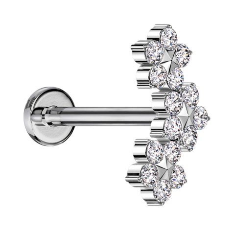 Micro Labret Internal Thread Silver Three Flowers with Star Crystals Silver