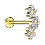 Micro Labret Innengewinde vergoldet drei Blumen mit Stern...