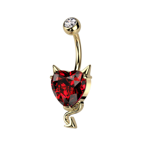 Banane dorée à lor fin avec cristal boule argenté et cristal cœur de diable rouge