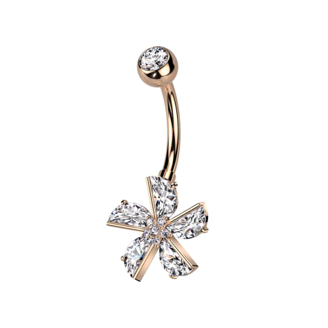 Banana rose gold with ball crystal silver and flower crystals silver