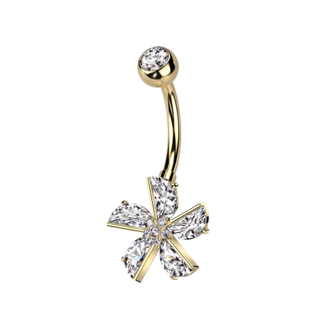 Banane dorée à lor fin avec cristal boule argenté et cristaux fleur argentés