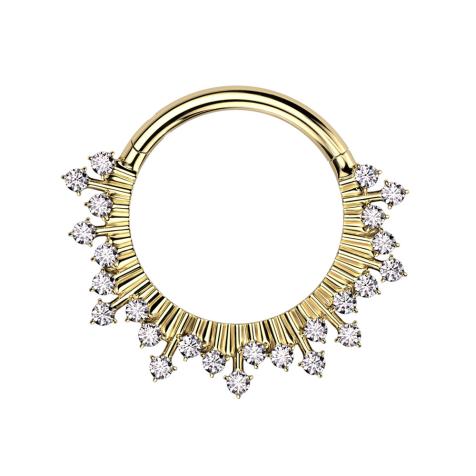 Micro anneau segment pliable doré rayons avec cristaux argentés