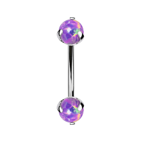 Micro banana silver internal thread with two opal violet-set balls
