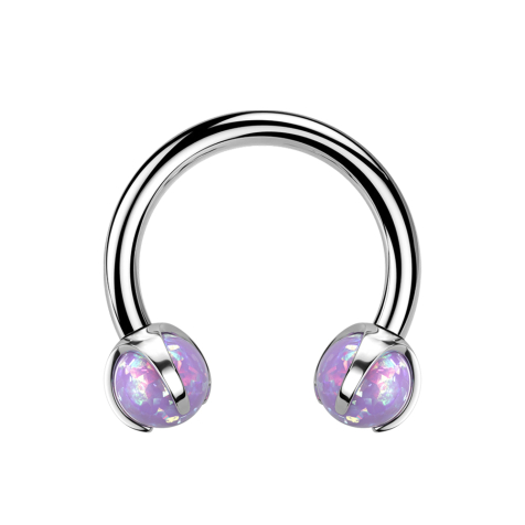 Micro Circular Barbell internal thread silver with two balls opal violet set