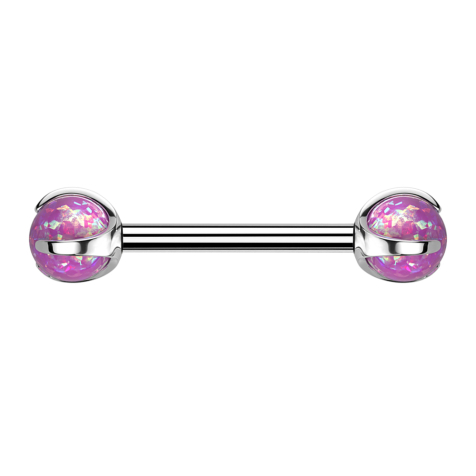 Barbell con filettatura interna argento con due sfere opale rosa incastonate
