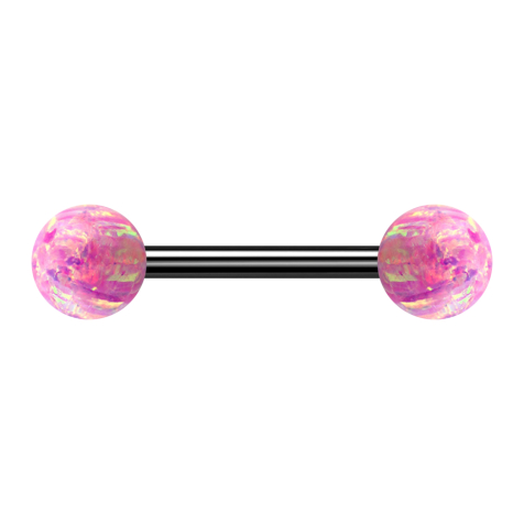 Barbell black with two balls opal pink