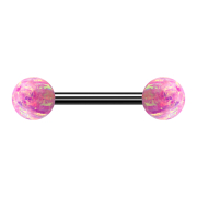 Barbell black with two balls opal pink