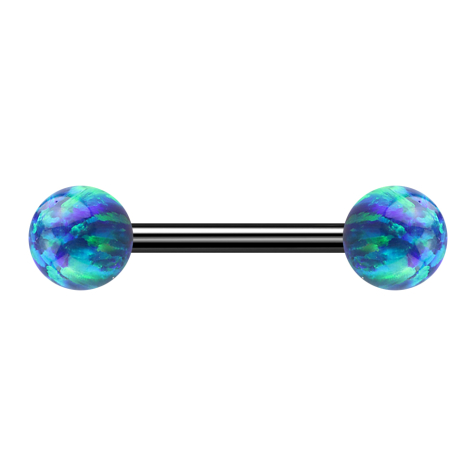 Barbell black with two balls opal blue