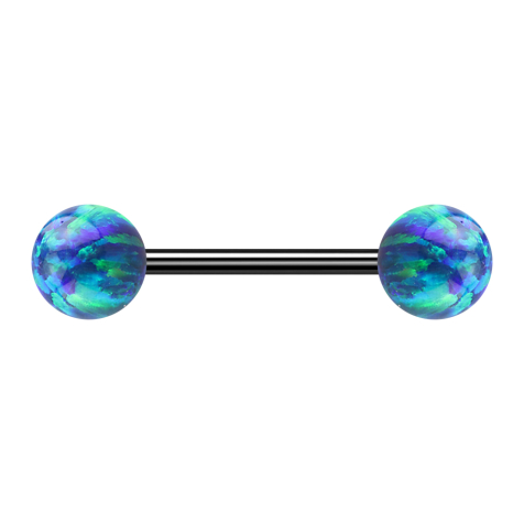 Micro barbell black with two balls opal blue