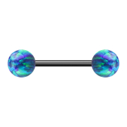 Micro Barbell schwarz mit zwei Kugeln Opal blau