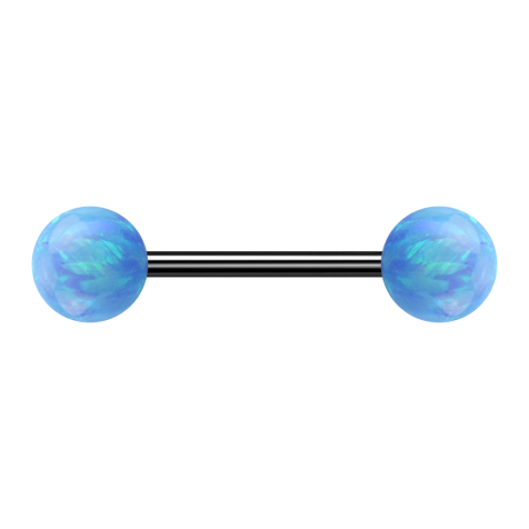 Micro bilanciere nero con due sfere opaline azzurre