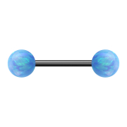 Micro Barbell schwarz mit zwei Kugeln Opal hellblau