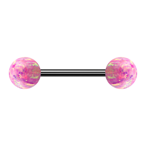Micro Barbell schwarz mit zwei Kugeln Opal pink