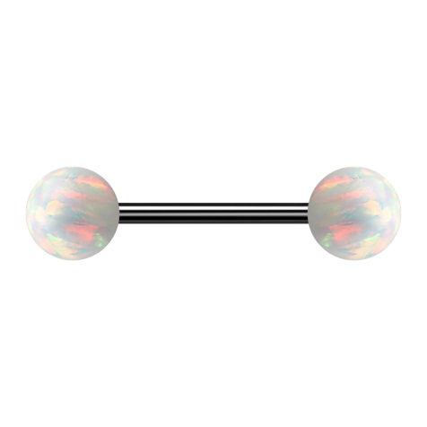 Micro barbell black with two balls opal white