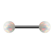 Micro Barbell schwarz mit zwei Kugeln Opal weiss