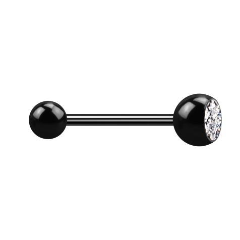 Micro Barbell noir avec boule et boule de cristal argenté