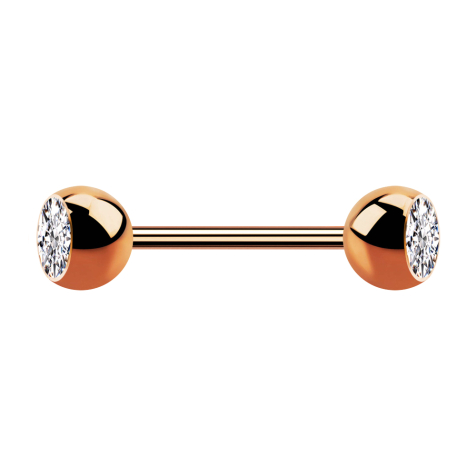 Micro barbell rose gold with two silver crystal balls