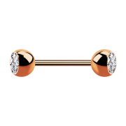 Micro Barbell rosegold mit zwei Kugeln Kristall silber